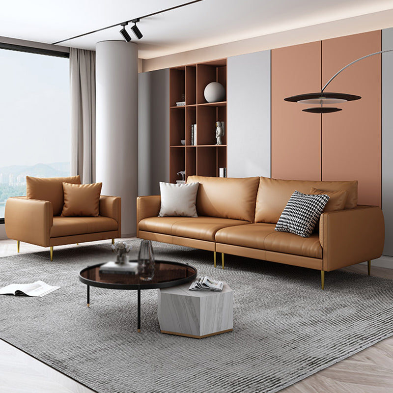 Leather Modern Sofa 33"W Square Arm Loose Back Sofa for Living Room