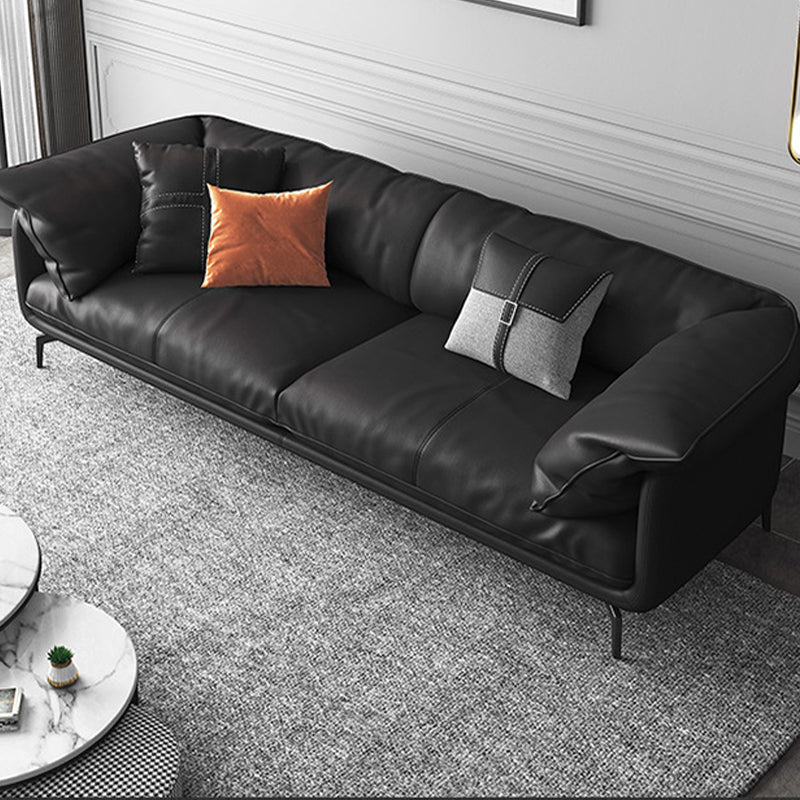 Modern Style Square Armrest Sponge Seat Padding Black Sofa with Pillow Back
