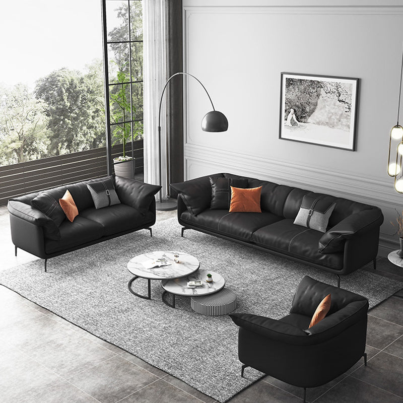 Modern Style Square Armrest Sponge Seat Padding Black Sofa with Pillow Back