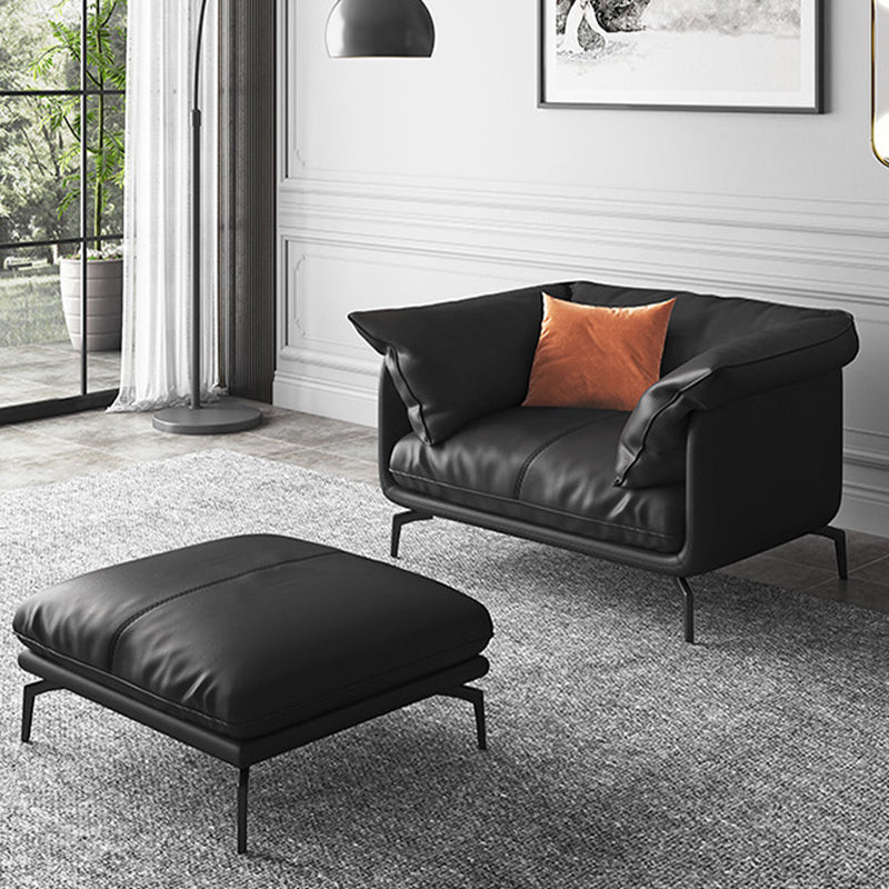 Modern Style Square Armrest Sponge Seat Padding Black Sofa with Pillow Back