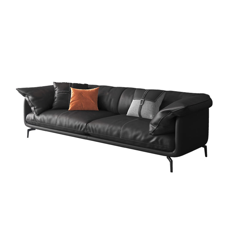 Modern Style Square Armrest Sponge Seat Padding Black Sofa with Pillow Back