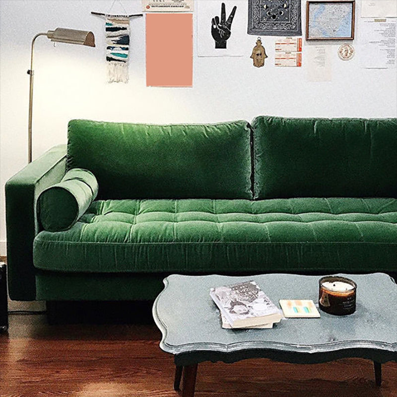 33.85"H Modern Linen/Velvet/Leather Square Arm Sofa with Bolster Pillows