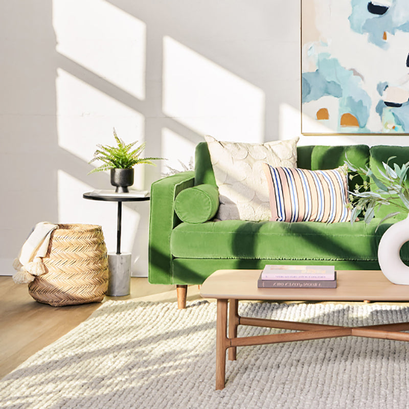 33.85"H Modern Linen/Velvet/Leather Square Arm Sofa with Bolster Pillows