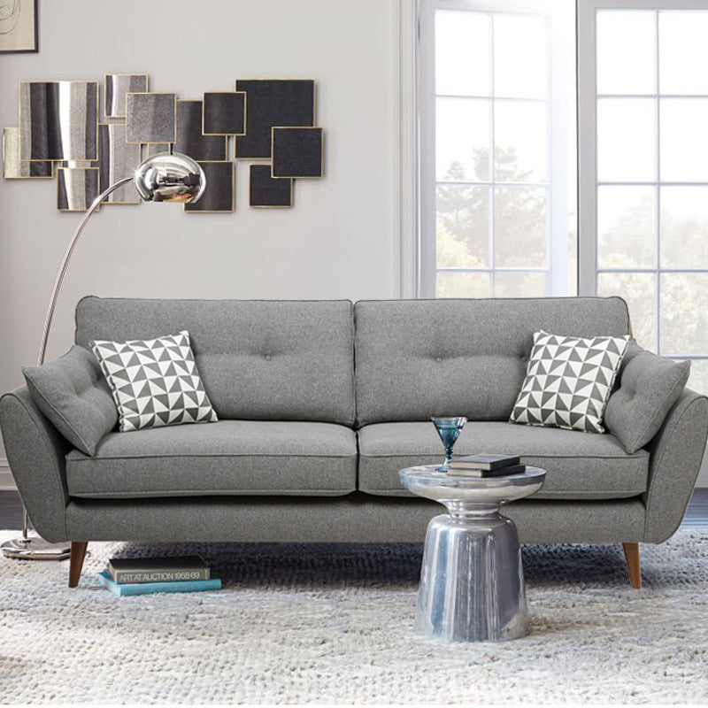 Modern 4 Wood Legs Sofa Tufted Fabric Standard Flared Arm Sofa
