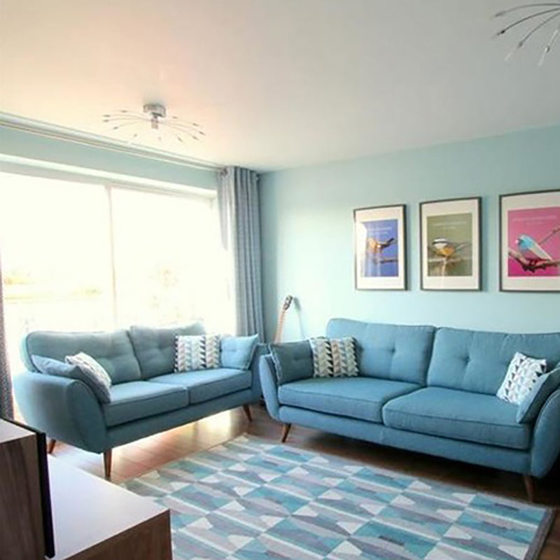 Modern 4 Wood Legs Sofa Tufted Fabric Standard Flared Arm Sofa