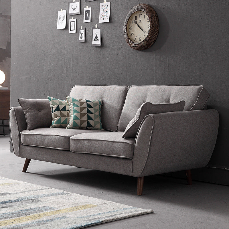 Modern 4 Wood Legs Sofa Tufted Fabric Standard Flared Arm Sofa