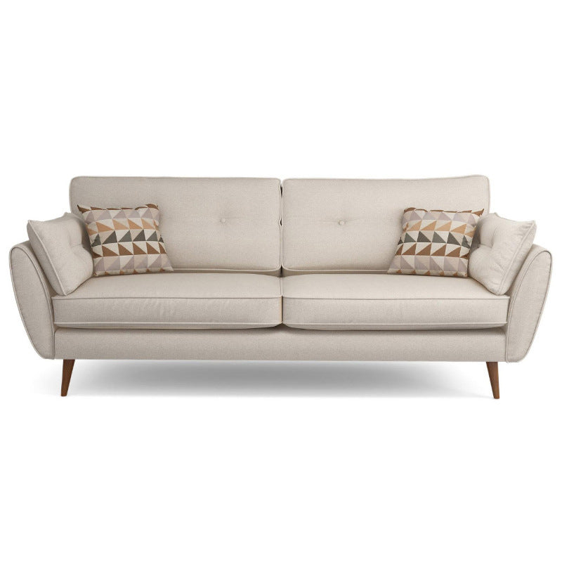 Modern 4 Wood Legs Sofa Tufted Fabric Standard Flared Arm Sofa