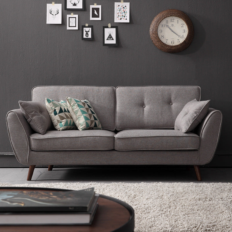 Modern 4 Wood Legs Sofa Tufted Fabric Standard Flared Arm Sofa