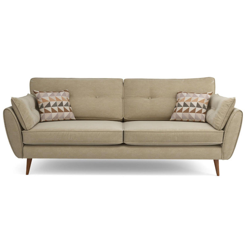 Modern 4 Wood Legs Sofa Tufted Fabric Standard Flared Arm Sofa