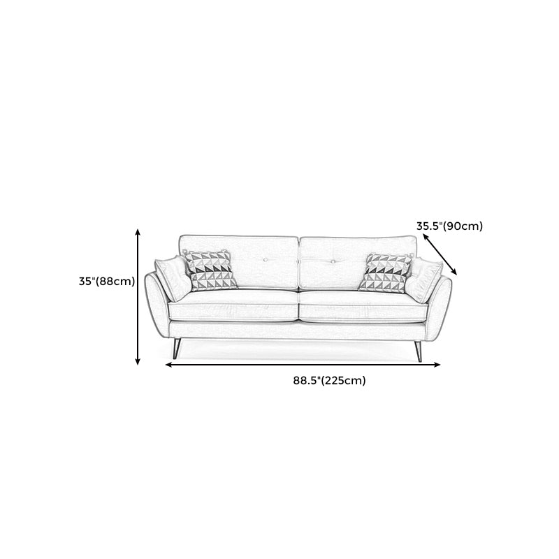 Modern 4 Wood Legs Sofa Tufted Fabric Standard Flared Arm Sofa