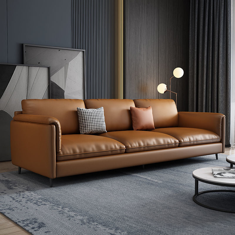 Sofá rectangular con almohada y asiento de esponja lleno de cojines de cuero de imitación