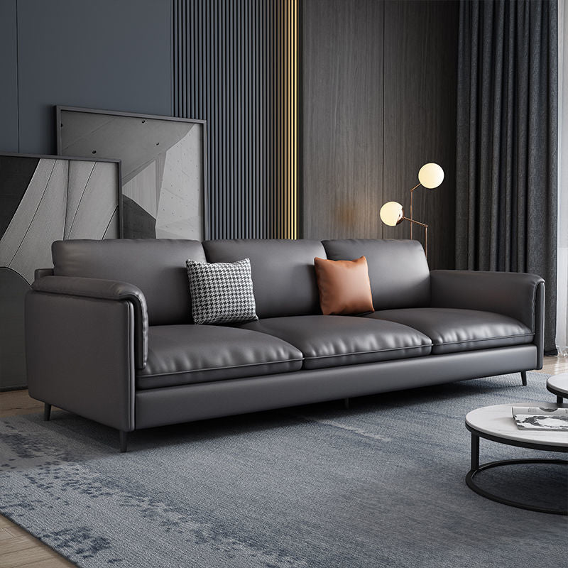 Sofá rectangular con almohada y asiento de esponja lleno de cojines de cuero de imitación