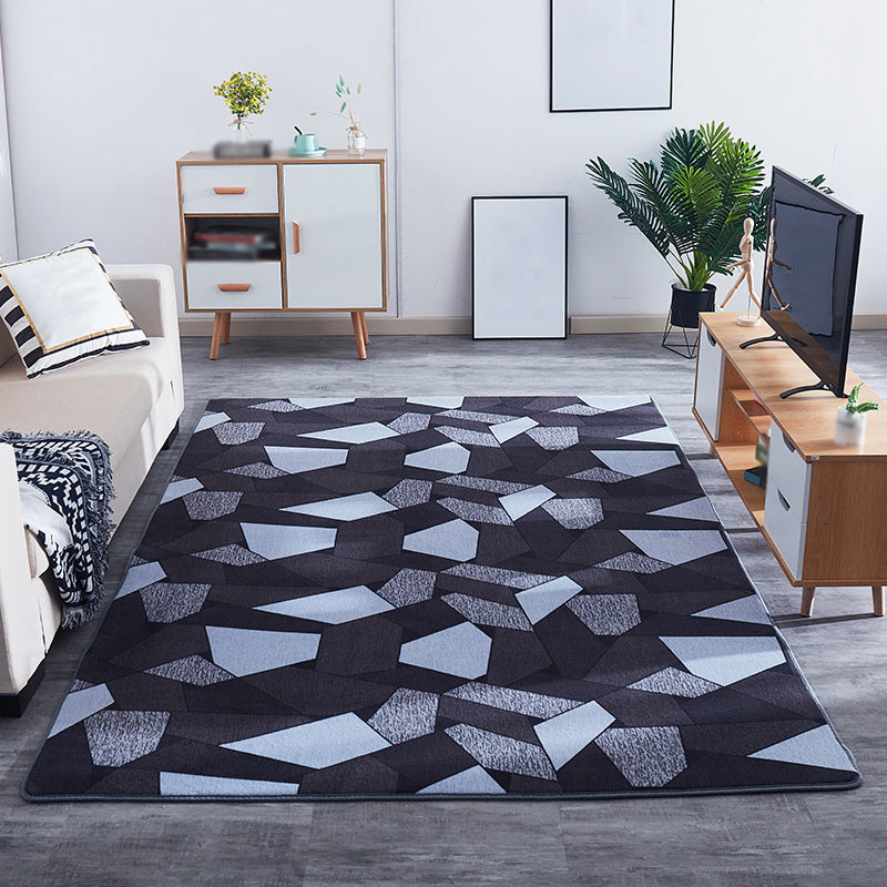 Modern Geometric Pattern Rug Synthetic Carpet Dark Color Stain Resistant Rug for Bedroom