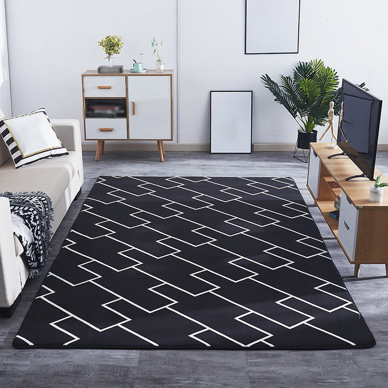 Modern Geometric Pattern Rug Synthetic Carpet Dark Color Stain Resistant Rug for Bedroom