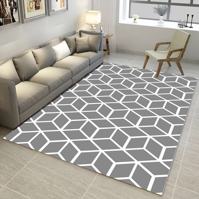 Continuous Geometric Pattern Rug Synthetic Carpet Stain Resistant Rug for Bedroom