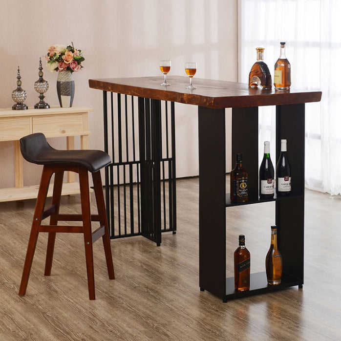 Solid Wood Bar Dining Table Industrial Bar Dining Table with Double Pedestal Base