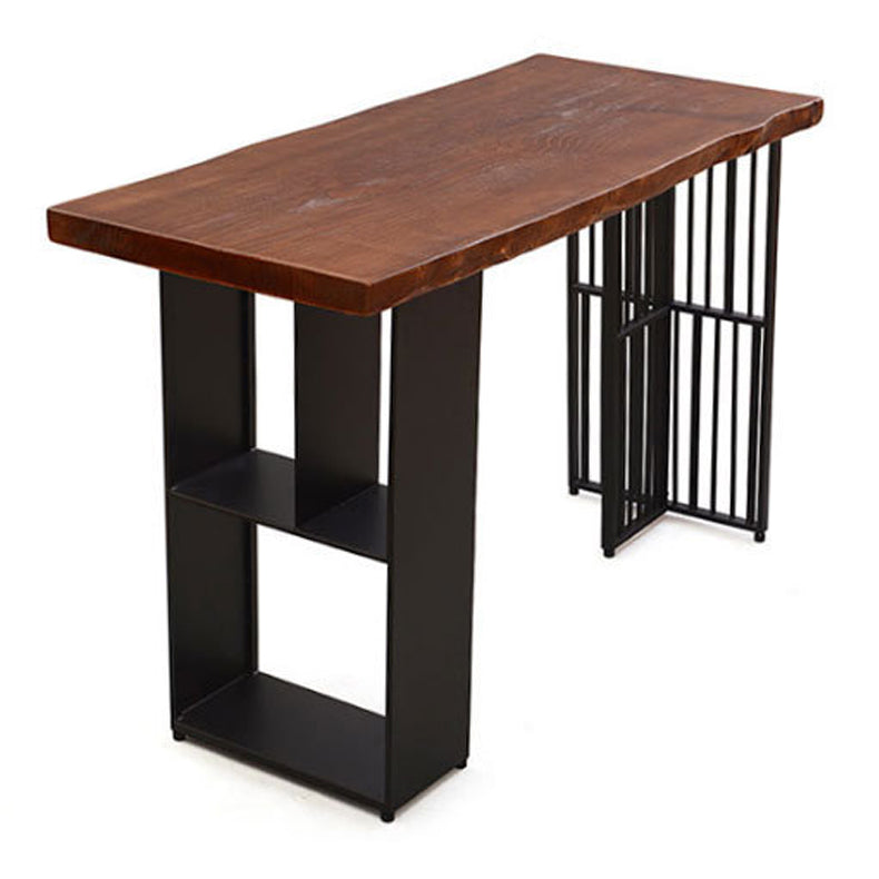 Solid Wood Bar Dining Table Industrial Bar Dining Table with Double Pedestal Base