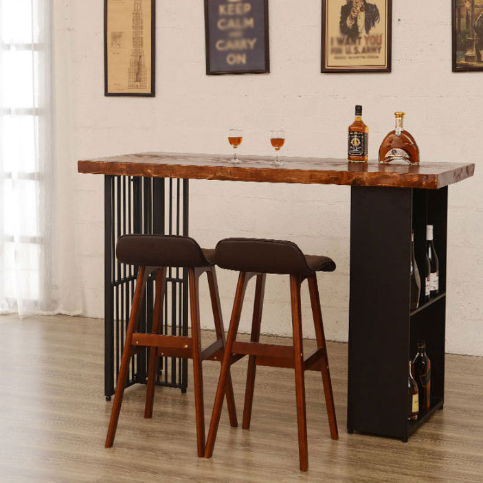 Solid Wood Bar Dining Table Industrial Bar Dining Table with Double Pedestal Base
