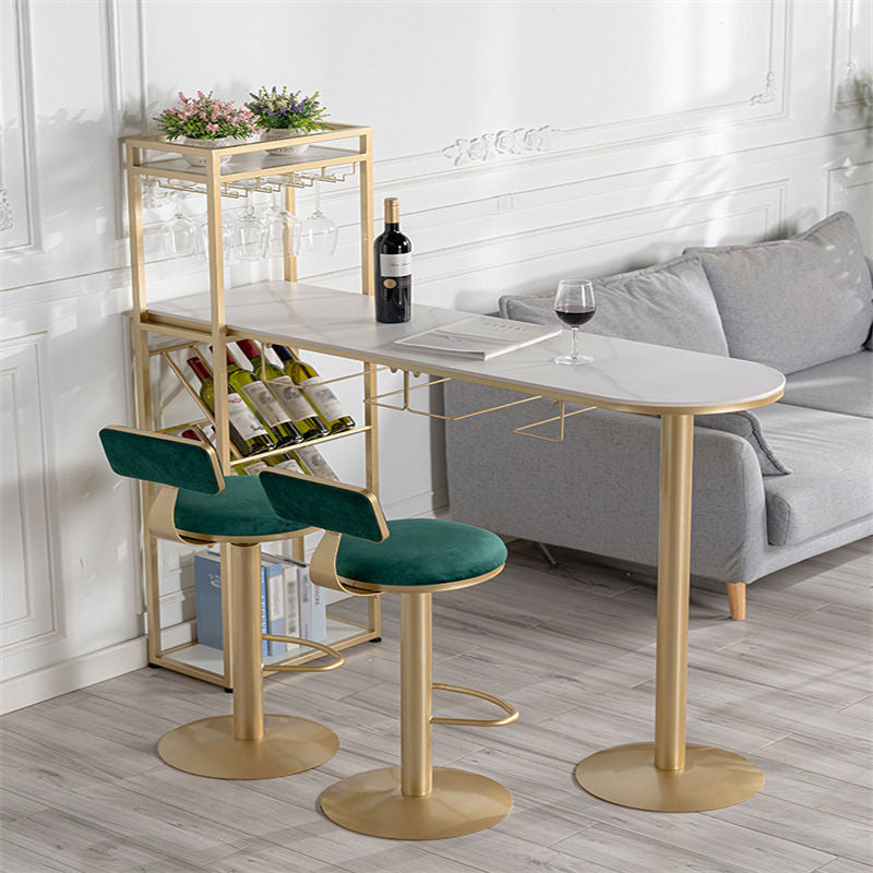 Stone Top Bar Dining Table Traditional Luxury Bar Table with Double Pedestal Base