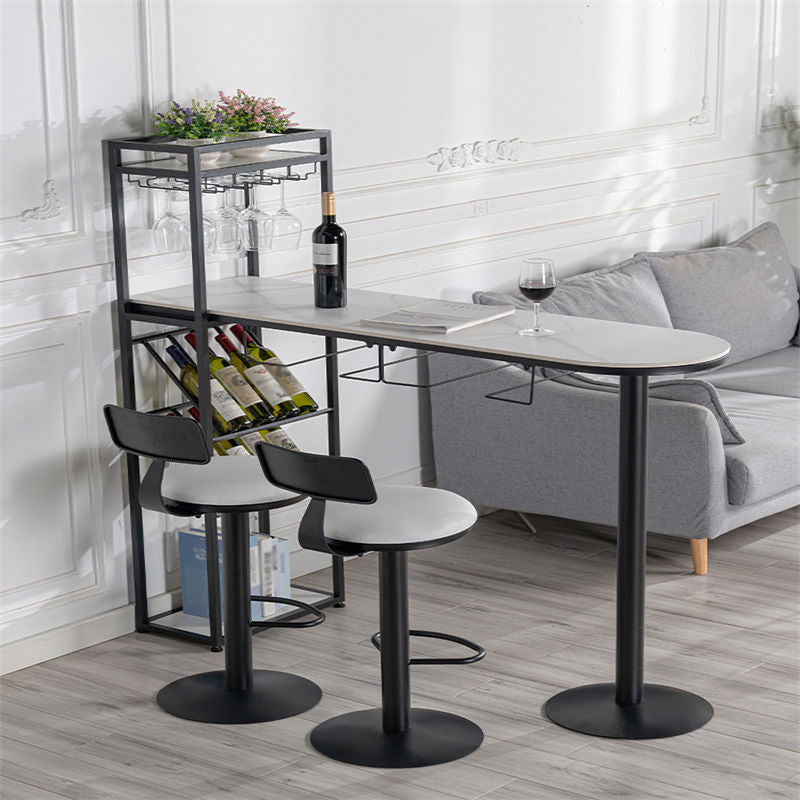 Stone Top Bar Dining Table Traditional Luxury Bar Table with Double Pedestal Base