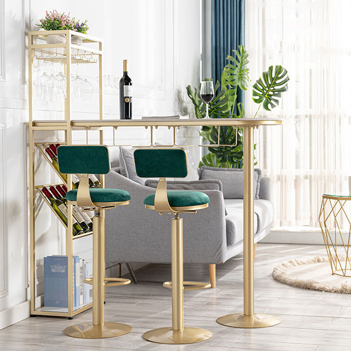 Stone Top Bar Dining Table Traditional Luxury Bar Table with Double Pedestal Base