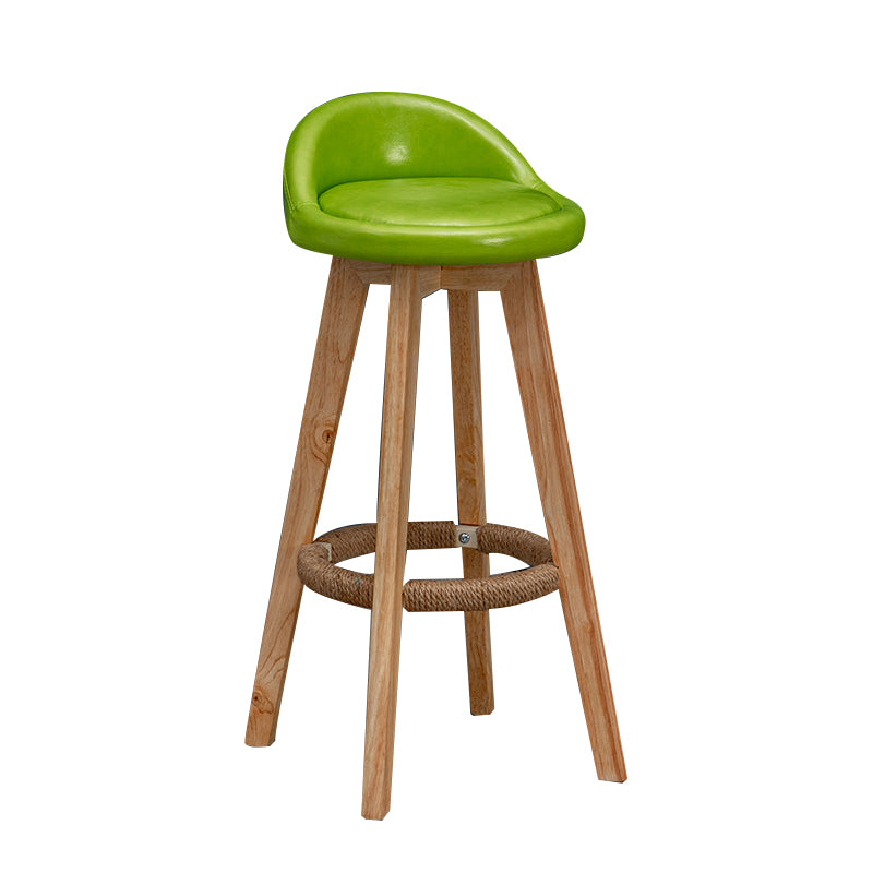 Nordic Indoor Low Back Barstool Swivel Rubberwood Tall Stool with Upholstered