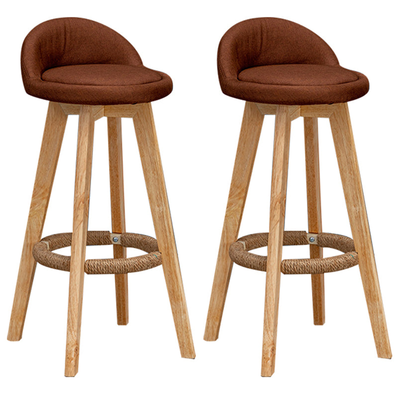 Nordic Indoor Low Back Barstool Swivel Rubberwood Tall Stool with Upholstered