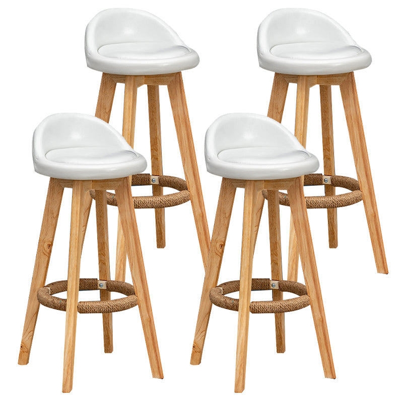 Nordic Indoor Low Back Barstool Swivel Rubberwood Tall Stool with Upholstered