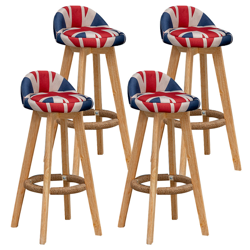 Nordic Indoor Low Back Barstool Swivel Rubberwood Tall Stool with Upholstered