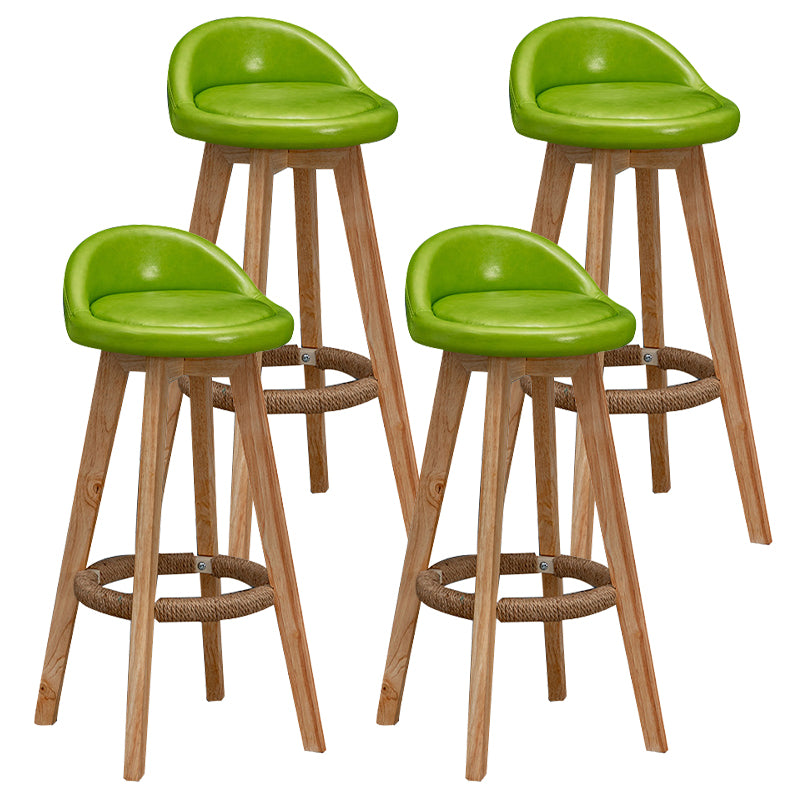 Nordic Indoor Low Back Barstool Swivel Rubberwood Tall Stool with Upholstered