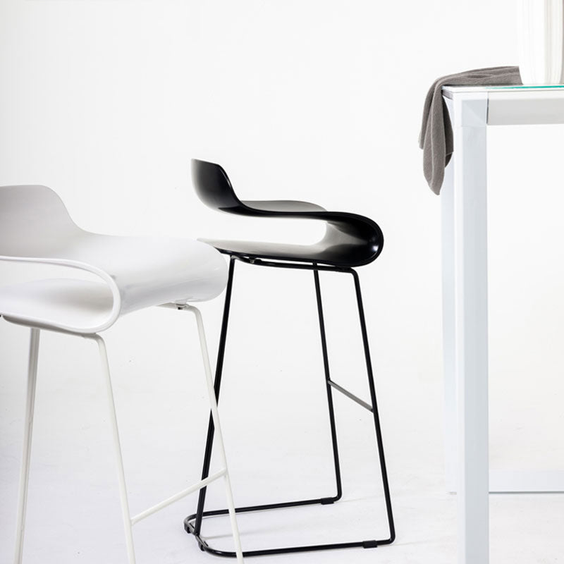 Nordic Stainless Steel Simple Barstool Low Back Indoor Tall Stool with Plastic Seat