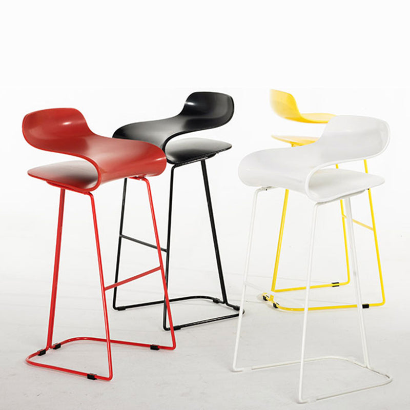 Nordic Stainless Steel Simple Barstool Low Back Indoor Tall Stool with Plastic Seat