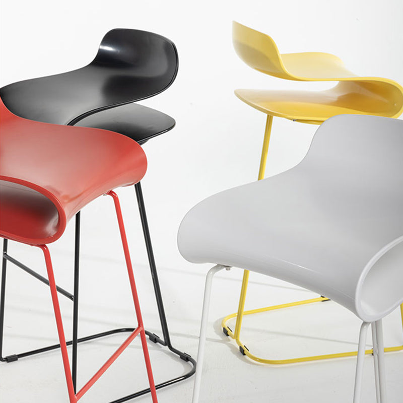 Nordic Stainless Steel Simple Barstool Low Back Indoor Tall Stool with Plastic Seat