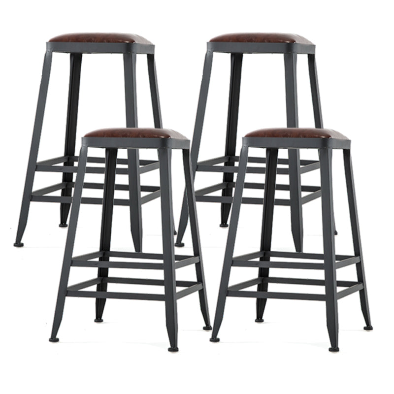 Industrial Footrest Armless Barstool Leather Stackable Coffee Shop Stool