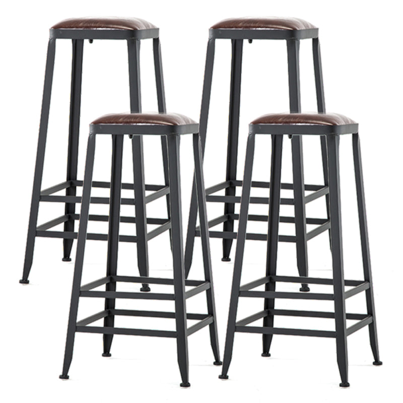 Industrial Footrest Armless Barstool Leather Stackable Coffee Shop Stool