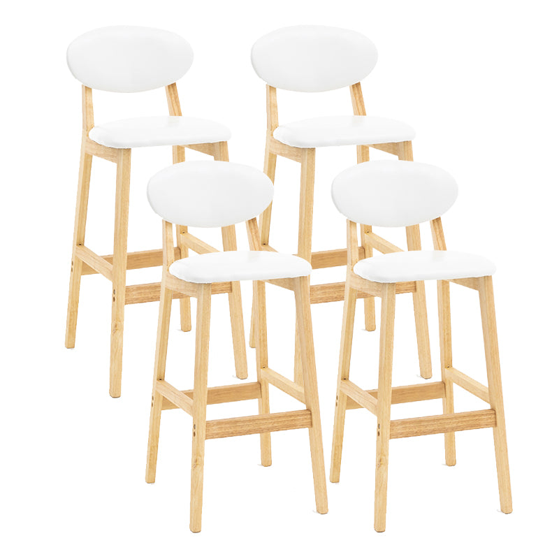 Milk Tea Shop Scandinavian Leather Stool Matte Finish Rubberwood Footrest Barstool