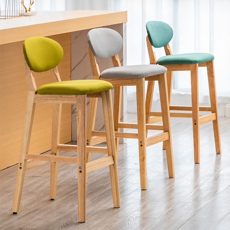 Milk Tea Shop Scandinavian Leather Stool Matte Finish Rubberwood Footrest Barstool