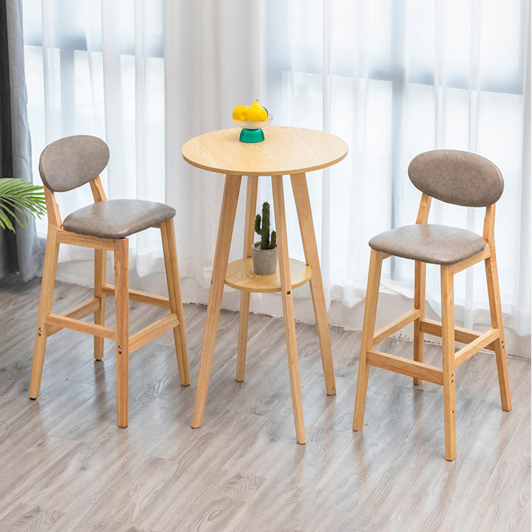 Milk Tea Shop Scandinavian Leather Stool Matte Finish Rubberwood Footrest Barstool