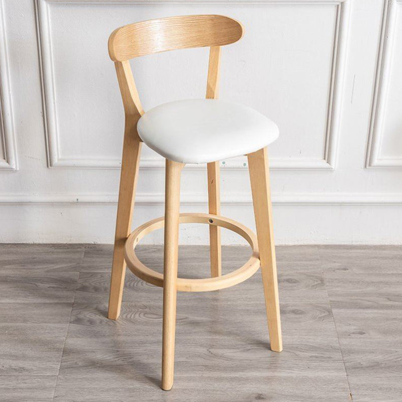 Scandinavian Rubberwood Milk Tea Shop Stool Matte Finish Upholstered Footrest Barstool