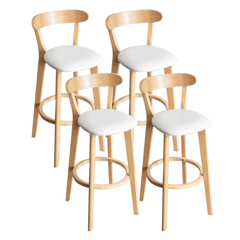 Scandinavian Rubberwood Milk Tea Shop Stool Matte Finish Upholstered Footrest Barstool
