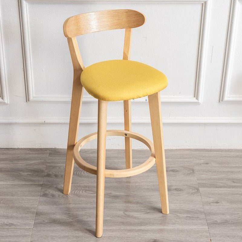 Scandinavian Rubberwood Milk Tea Shop Stool Matte Finish Upholstered Footrest Barstool