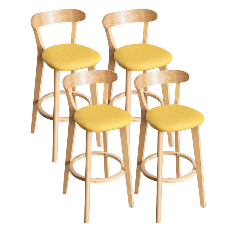 Scandinavian Rubberwood Milk Tea Shop Stool Matte Finish Upholstered Footrest Barstool