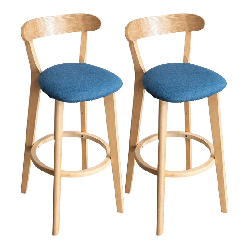 Scandinavian Rubberwood Milk Tea Shop Stool Matte Finish Upholstered Footrest Barstool