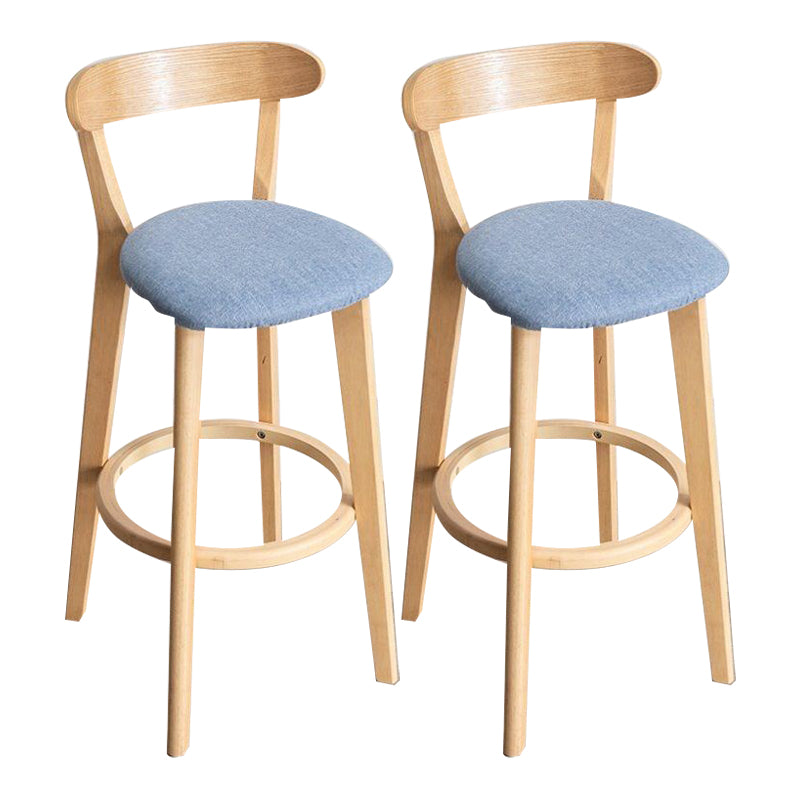 Scandinavian Rubberwood Milk Tea Shop Stool Matte Finish Upholstered Footrest Barstool
