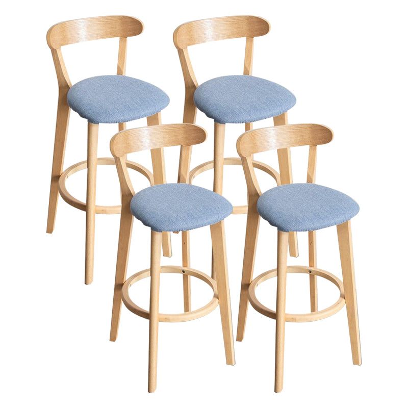Scandinavian Rubberwood Milk Tea Shop Stool Matte Finish Upholstered Footrest Barstool