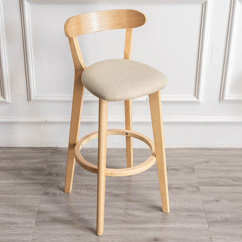 Scandinavian Rubberwood Milk Tea Shop Stool Matte Finish Upholstered Footrest Barstool