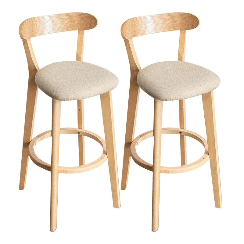 Scandinavian Rubberwood Milk Tea Shop Stool Matte Finish Upholstered Footrest Barstool