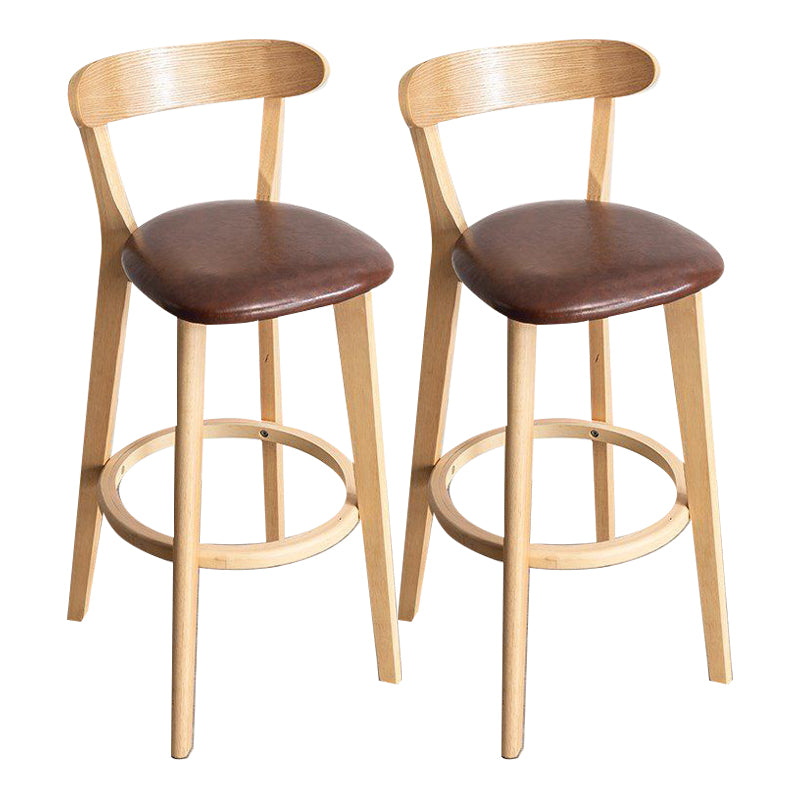 Scandinavian Rubberwood Milk Tea Shop Stool Matte Finish Upholstered Footrest Barstool