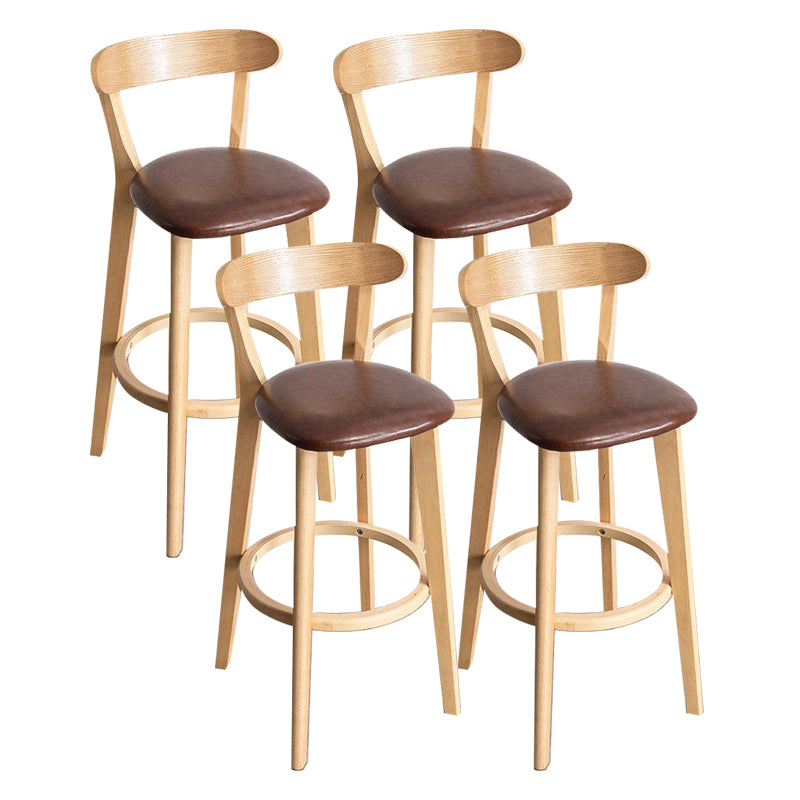 Scandinavian Rubberwood Milk Tea Shop Stool Matte Finish Upholstered Footrest Barstool