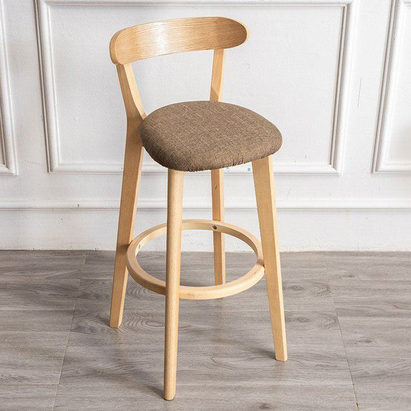 Scandinavian Rubberwood Milk Tea Shop Stool Matte Finish Upholstered Footrest Barstool